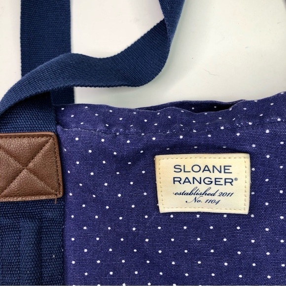 Sloan Ranger Number 1104 canvas zippered tote bag navy blue white polka dots - Picture 2 of 11